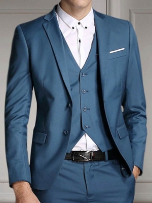 Terno Masculino De Três Peças De Cor Sólida