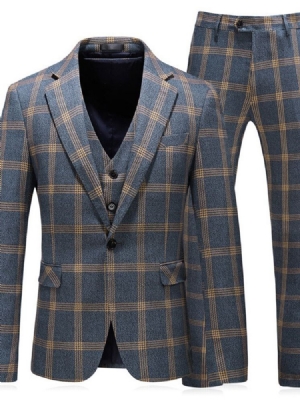 Terno Masculino Xadrez Da Moda Com Um Botão