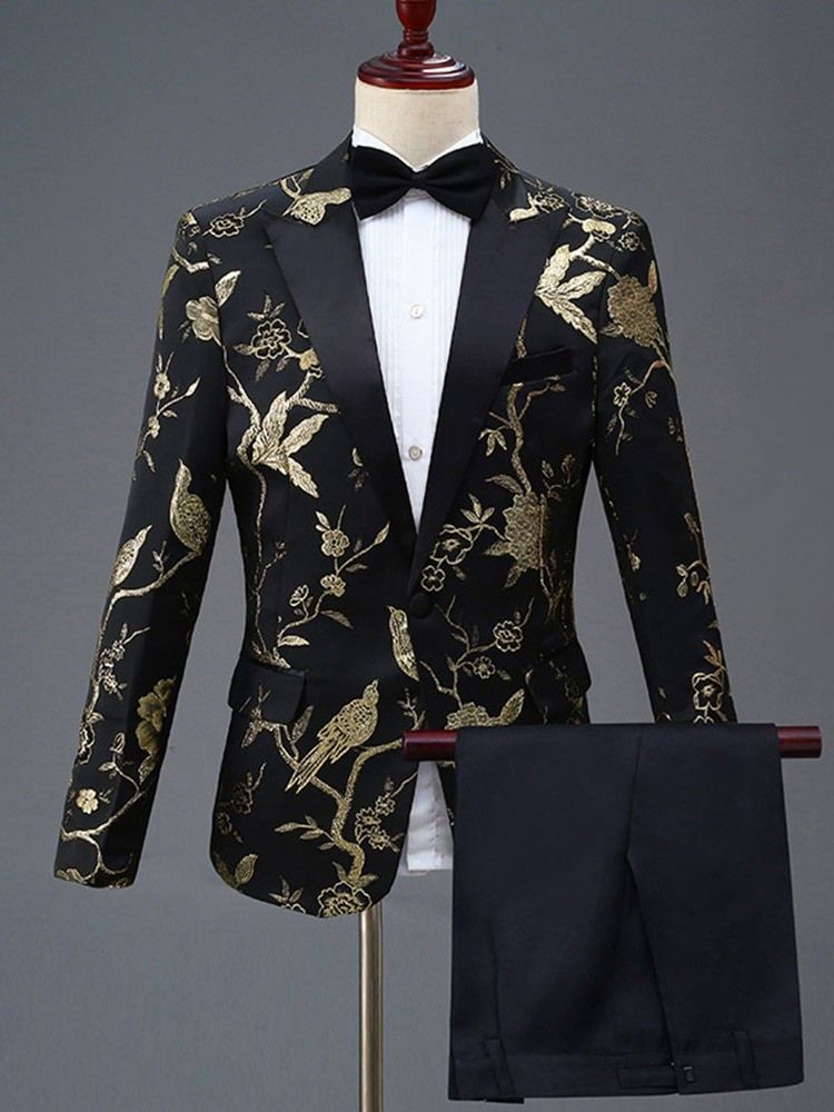 Terno Vestido De Festa Masculino Com Bordado Floral De Um Botão