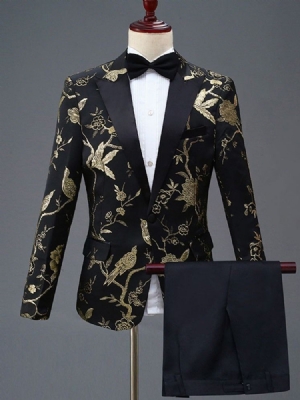 Terno Vestido De Festa Masculino Com Bordado Floral De Um Botão