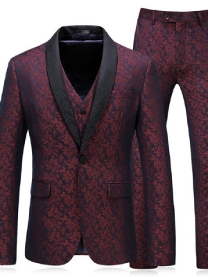 Ternos De 3 Peças Masculinos Com Gola Xale Estampada Em Vermelho