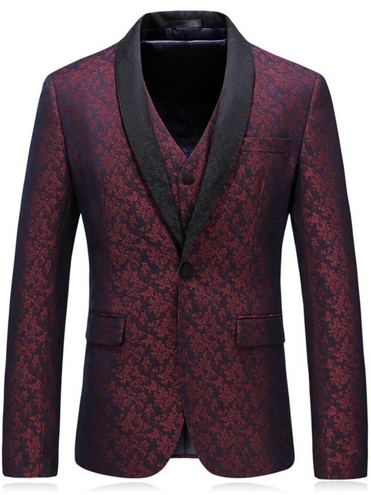 Ternos De 3 Peças Masculinos Com Gola Xale Estampada Em Vermelho