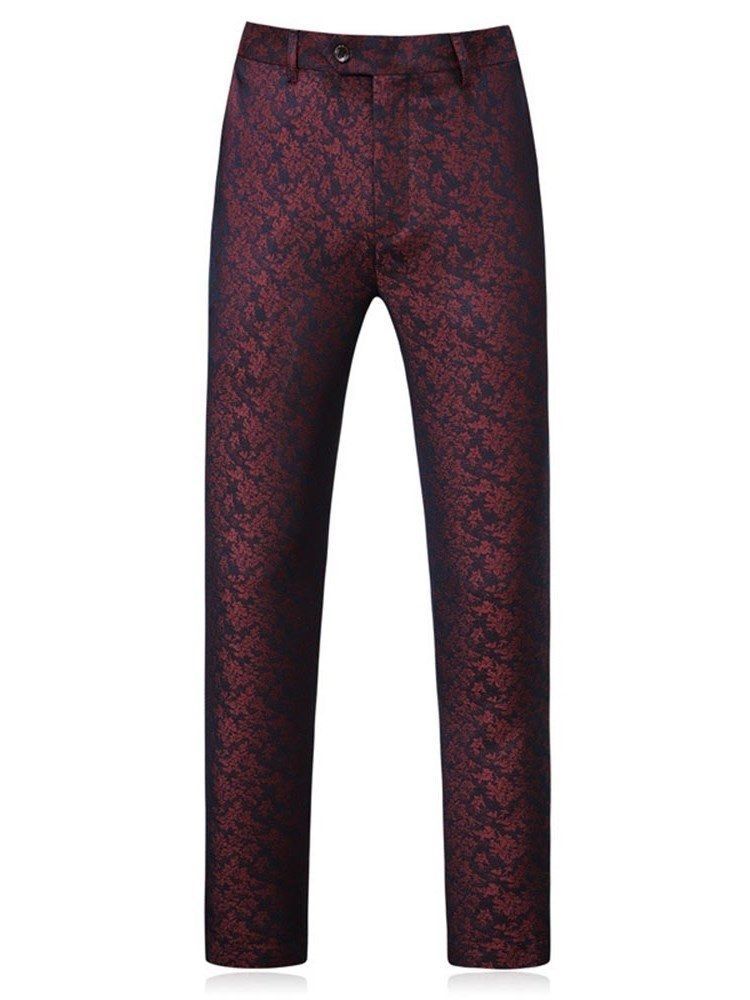 Ternos De 3 Peças Masculinos Com Gola Xale Estampada Em Vermelho