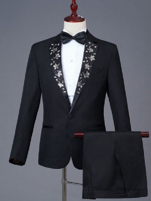 Vestido De Festa Casual Masculino Bordado Floral Com Lapela Entalhada