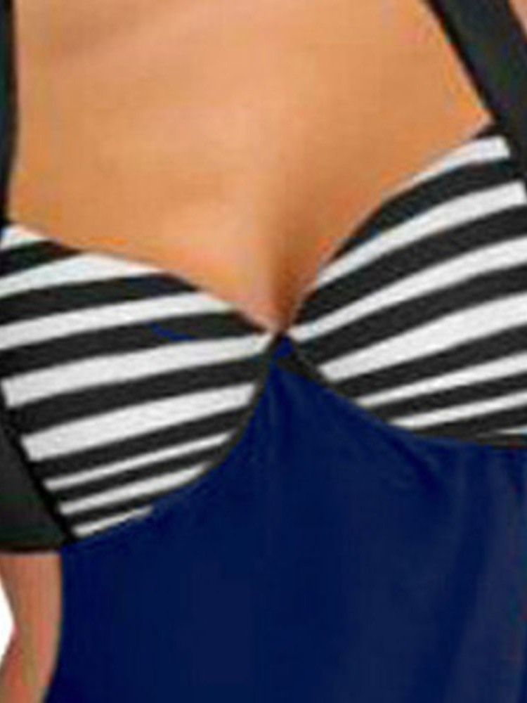 Conjunto Feminino Patchwork Stripe Hollow Tankini Traje De Banho