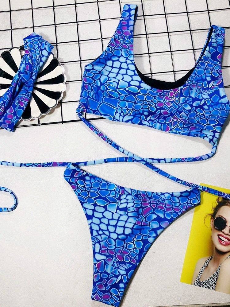 Conjunto De Roupa De Banho Feminino Com Cadarço Colorido Bloco Tankini