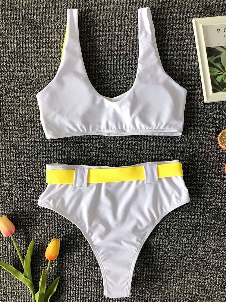 Conjunto Tankini Feminino Com Bloco De Cor Oca Maiô Sexy
