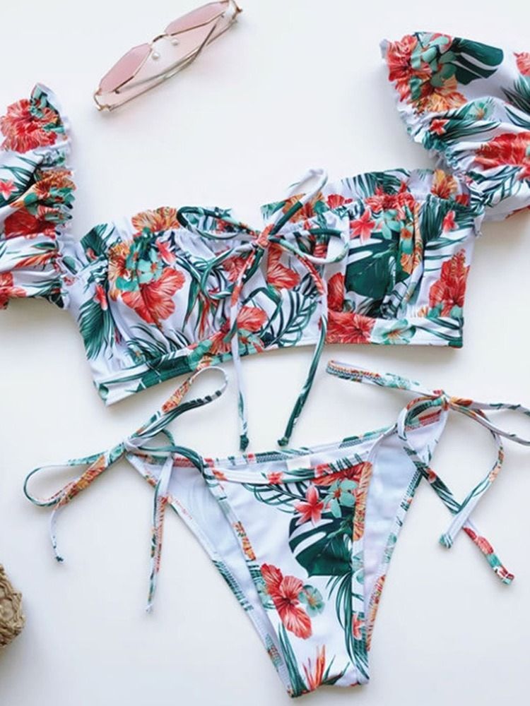 Conjunto Tankini Conjunto Plissado Cor Bloco Feminino Swimwear