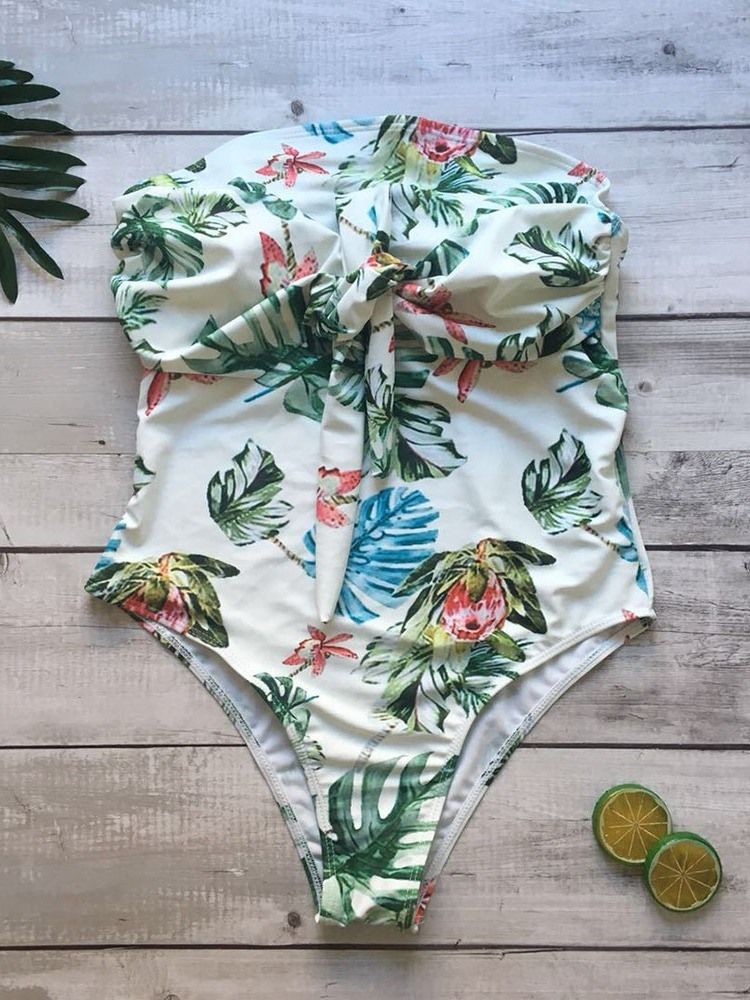 Estampa Feminina De Cor Vegetal Em Bloco Com Cadarços De Banho Sexy