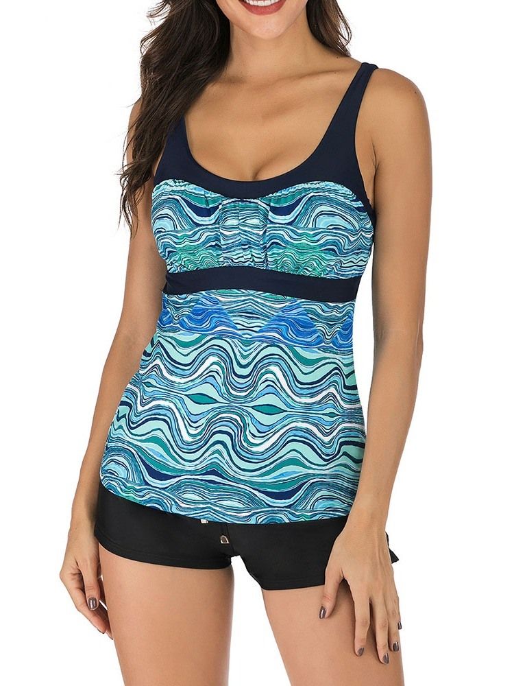 Fato De Banho Feminino Com Estampa Elástica De Cor Block