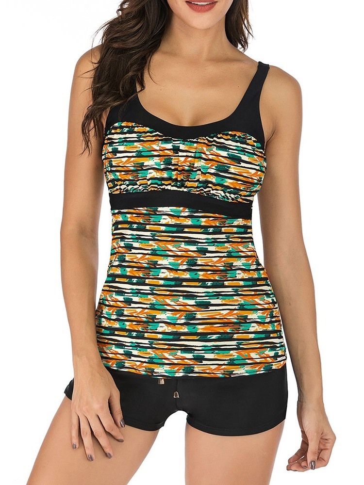 Fato De Banho Feminino Com Estampa Elástica De Cor Block