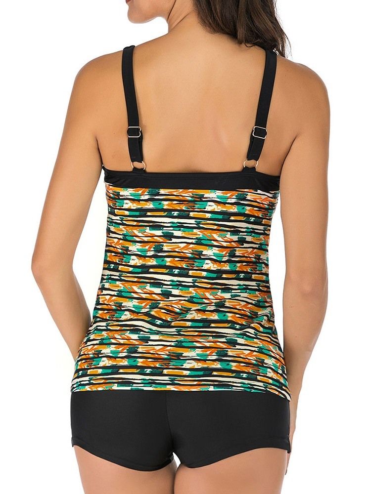 Fato De Banho Feminino Com Estampa Elástica De Cor Block