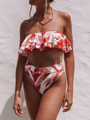 Fato De Banho Feminino Falbala Tankini Com Bloco De Cores