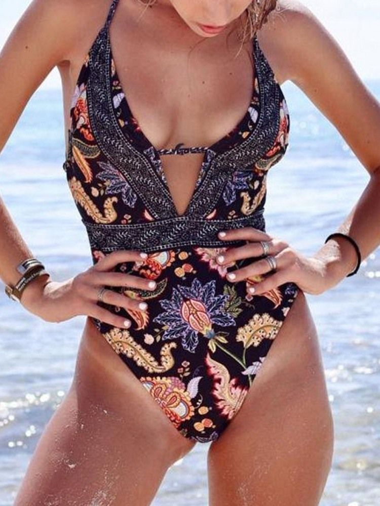 Moda Africana Feminina Dashiki One Piece Floral Print Swimwear