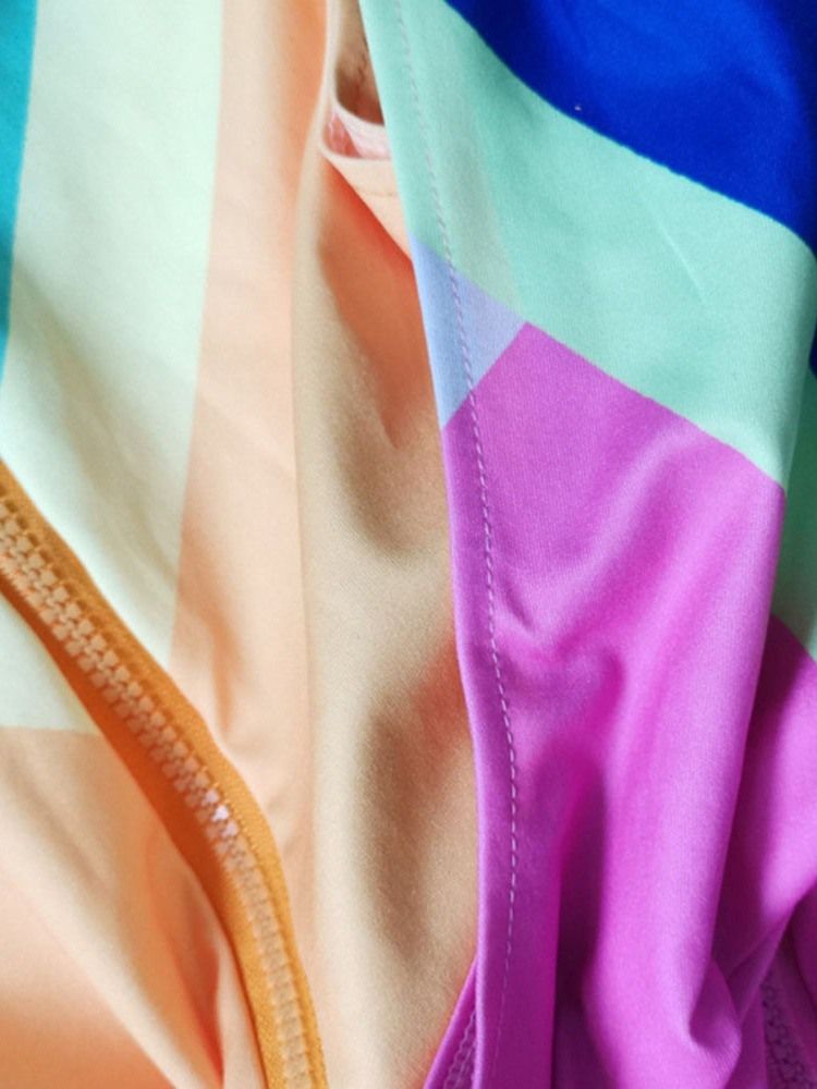 Roupa De Banho Elástica Com Zíper Com Bloco De Cores Feminino