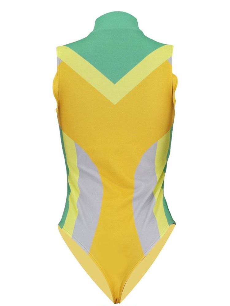 Roupa De Banho Elástica Com Zíper Com Bloco De Cores Feminino