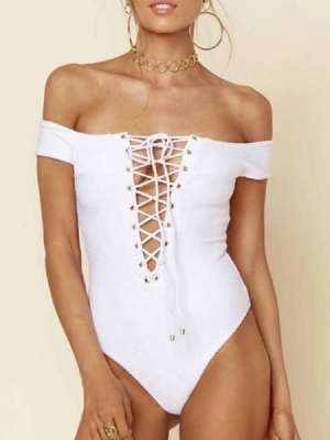 Roupa De Banho Feminina Sexy De Uma Peça Simples Com Cordão