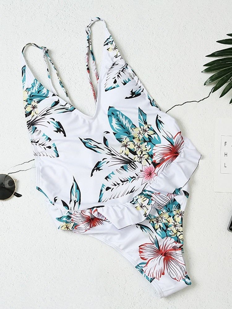 Roupa De Banho Floral Alongada Feminina De Uma Peça