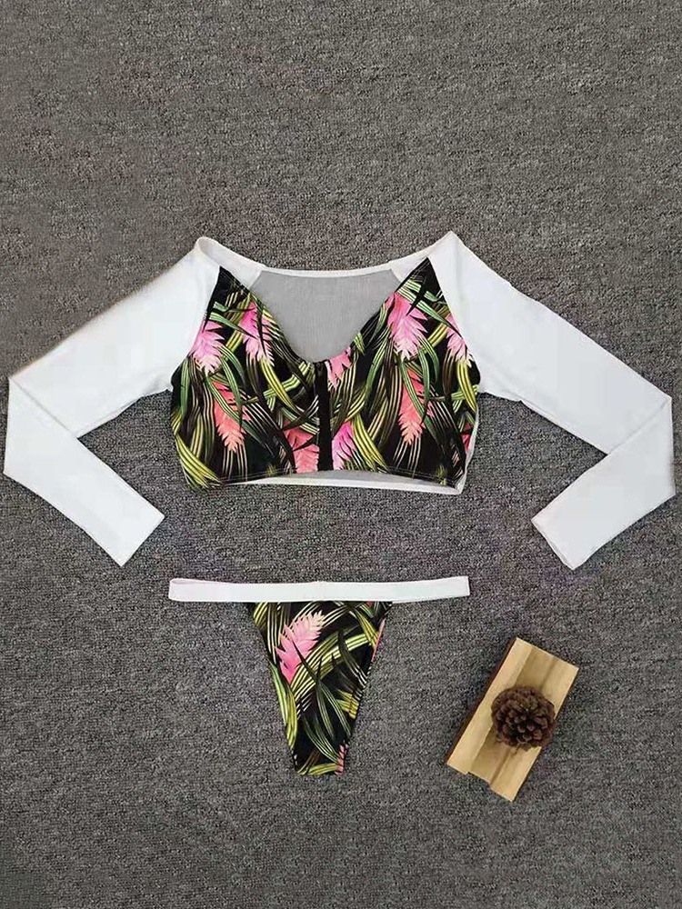 Traje De Banho Feminino Floral Sexy De Manga Comprida