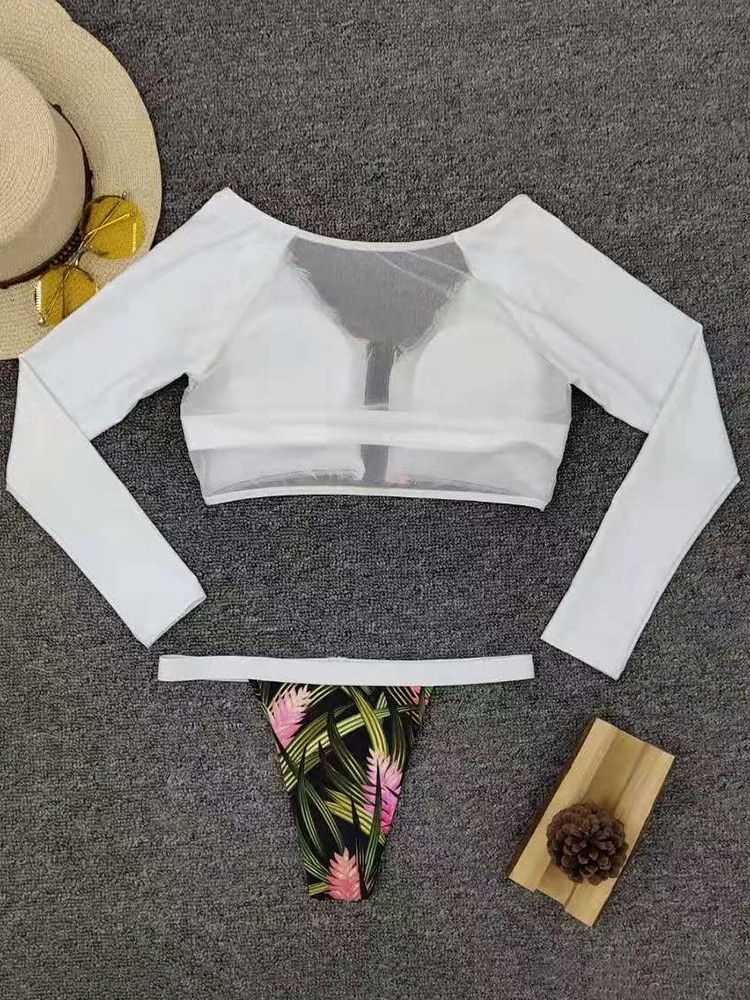 Traje De Banho Feminino Floral Sexy De Manga Comprida