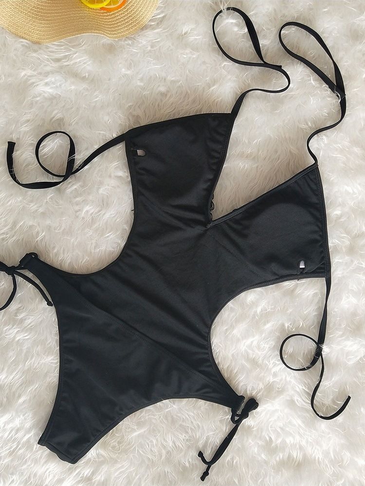 Traje De Banho Feminino Liso De Uma Peça Com Borla