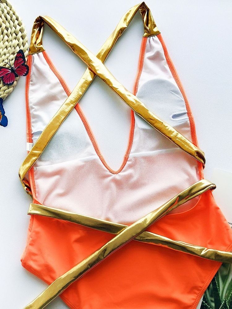 Traje De Banho Feminino Patchwork De Uma Peça Colorida