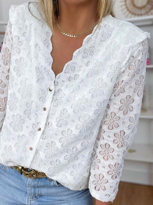 Blusa Branca Feminina Com Decote Em V Liso Regular Manga Três Quartos