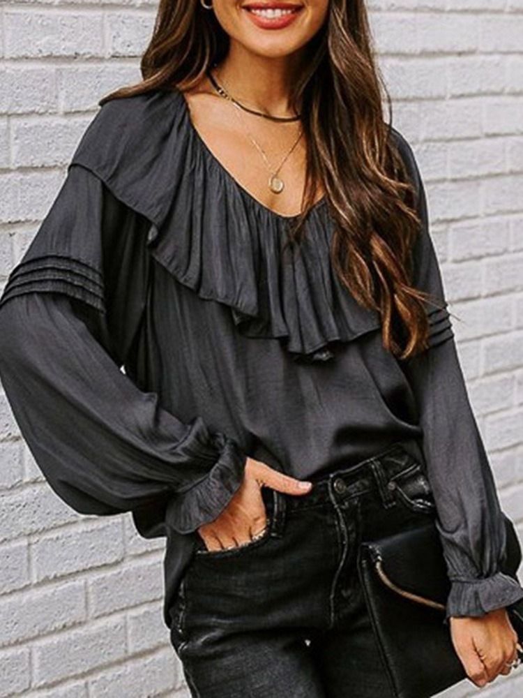Blusa Falbala Plain Standard De Manga Comprida Feminina