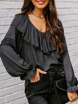 Blusa Falbala Plain Standard De Manga Comprida Feminina