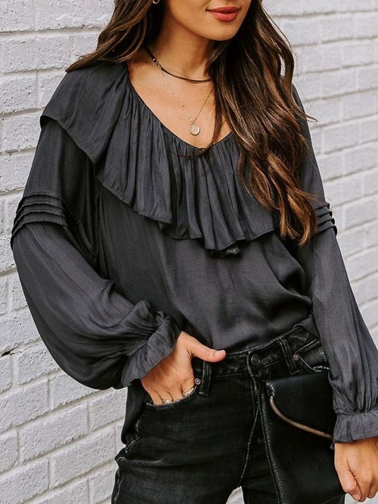 Blusa Falbala Plain Standard De Manga Comprida Feminina