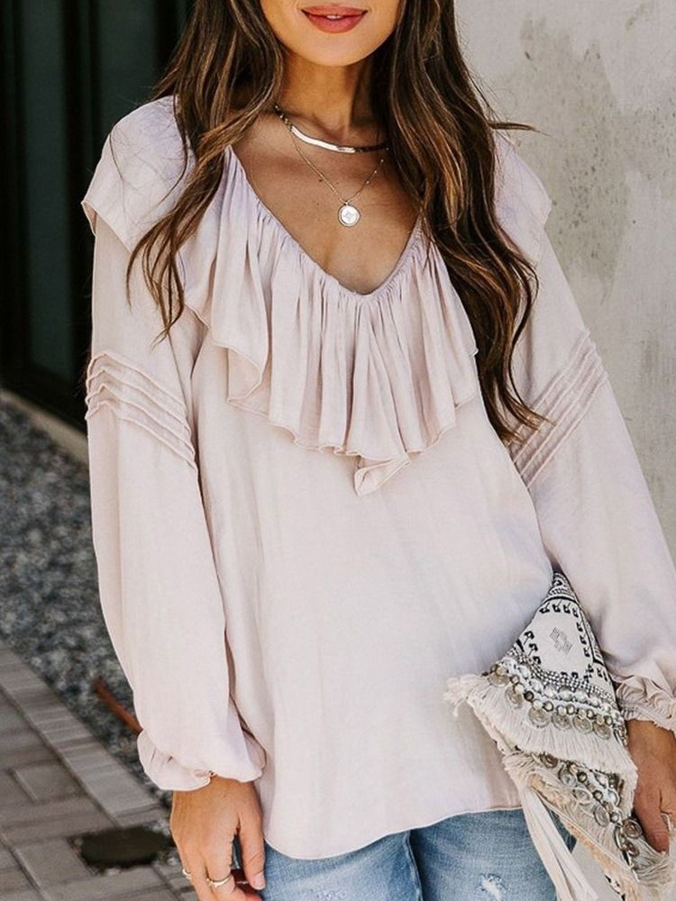 Blusa Falbala Plain Standard De Manga Comprida Feminina
