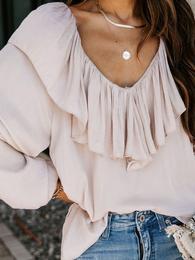 Blusa Falbala Plain Standard De Manga Comprida Feminina