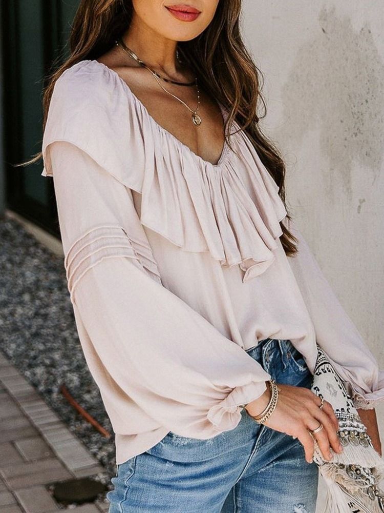 Blusa Falbala Plain Standard De Manga Comprida Feminina