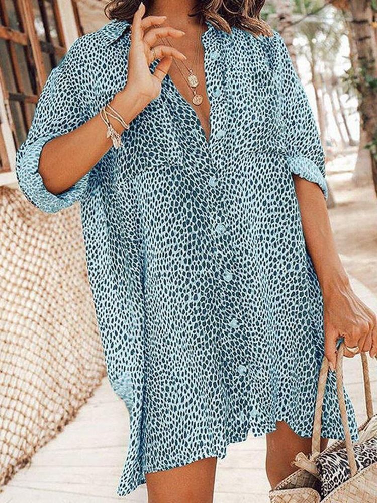 Blusa Feminina Com Estampa De Lapela Leopardo Manga Comprida De Comprimento Médio