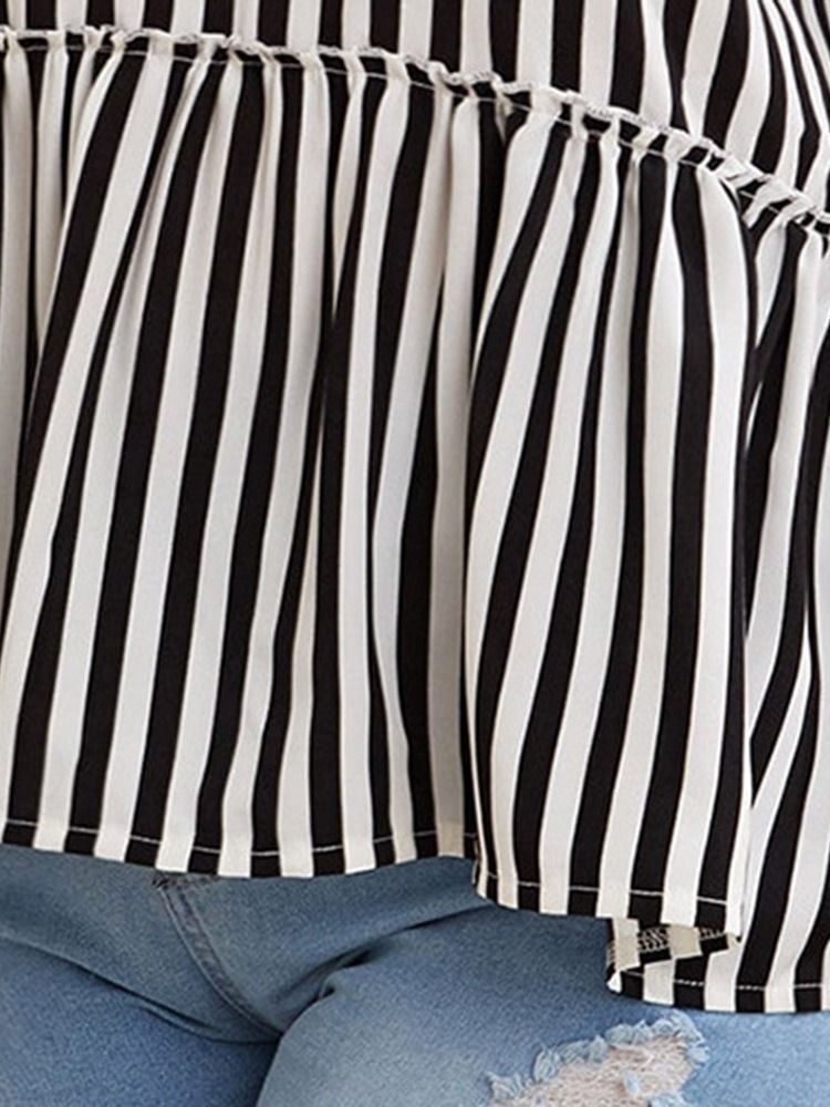 Blusa Feminina De Comprimento Médio Com Decote Em V Estampado Listra Meia Manga