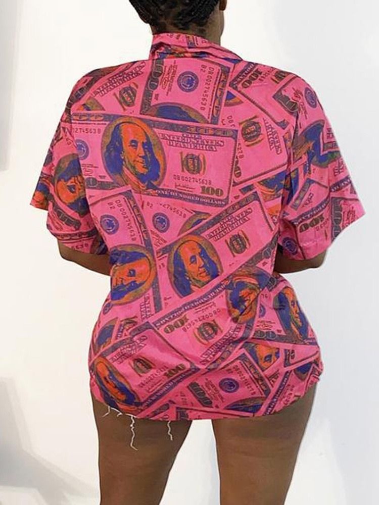 Blusa Feminina De Lapela Estampada Com Meia Manga Meia Estampa Regular