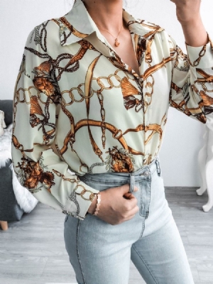 Blusa Feminina De Lapela Geométrica Regular De Manga Comprida De Comprimento Médio