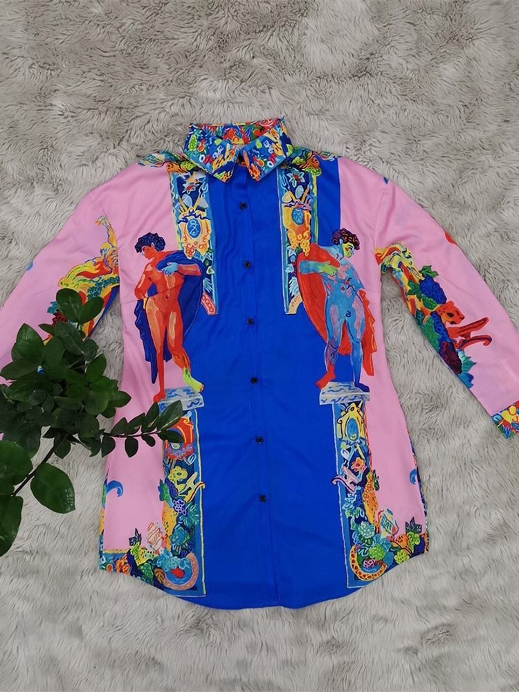 Blusa Feminina De Manga Comprida Estampada De Lapela Floral