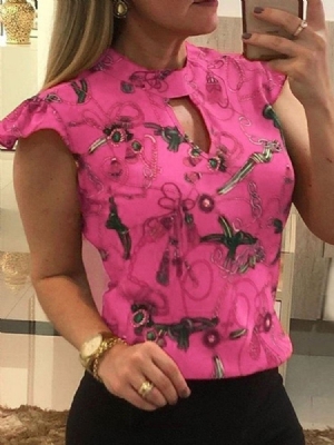 Blusa Feminina De Manga Curta Padrão Bloco De Cor Oca