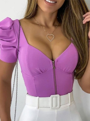 Blusa Feminina Padrão Com Decote Em V Regular Lisa Manga Curta
