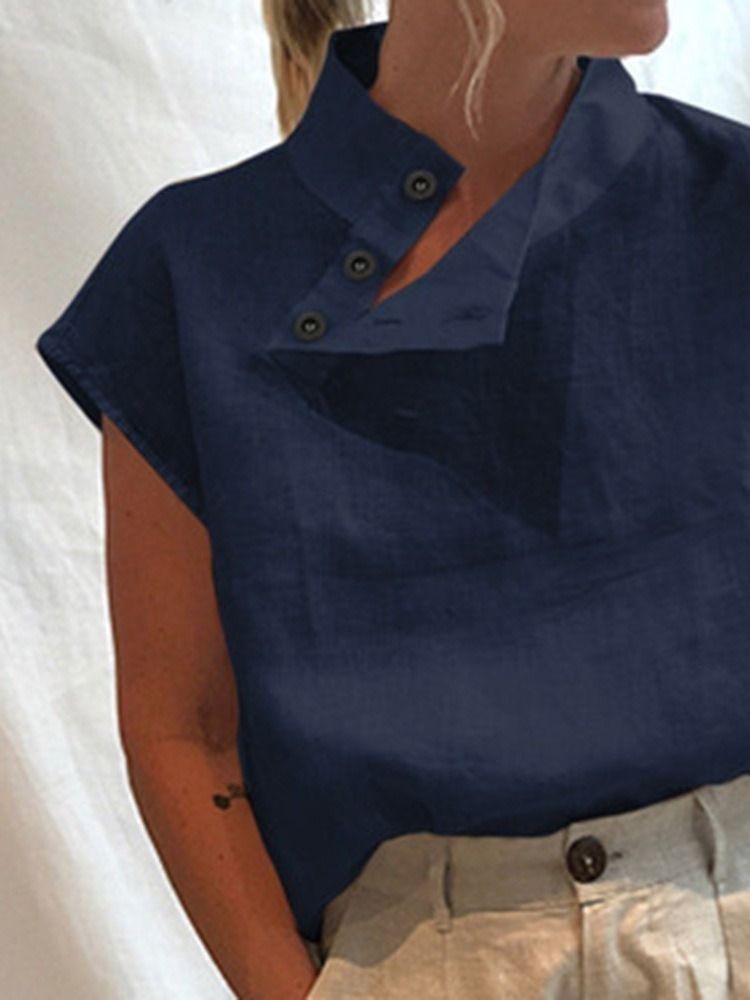 Blusa Feminina Sem Mangas Com Colarinho Liso De Botões