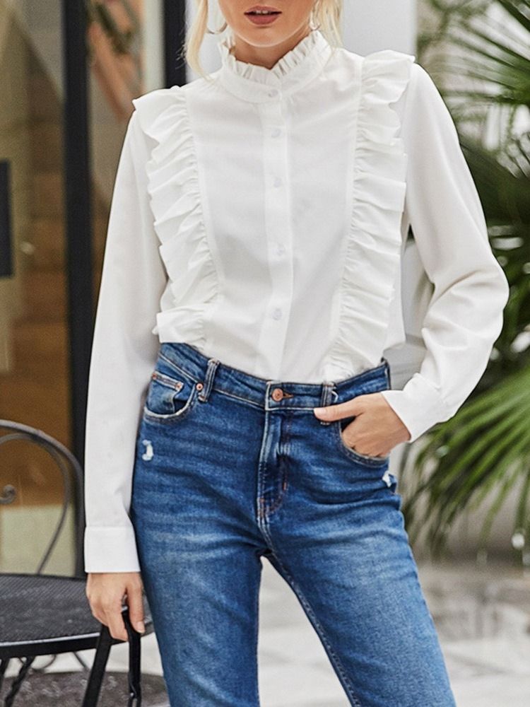 Blusa De Gola Regular De Manga Comprida Selvedge De Manga Comprida Padrão Feminina