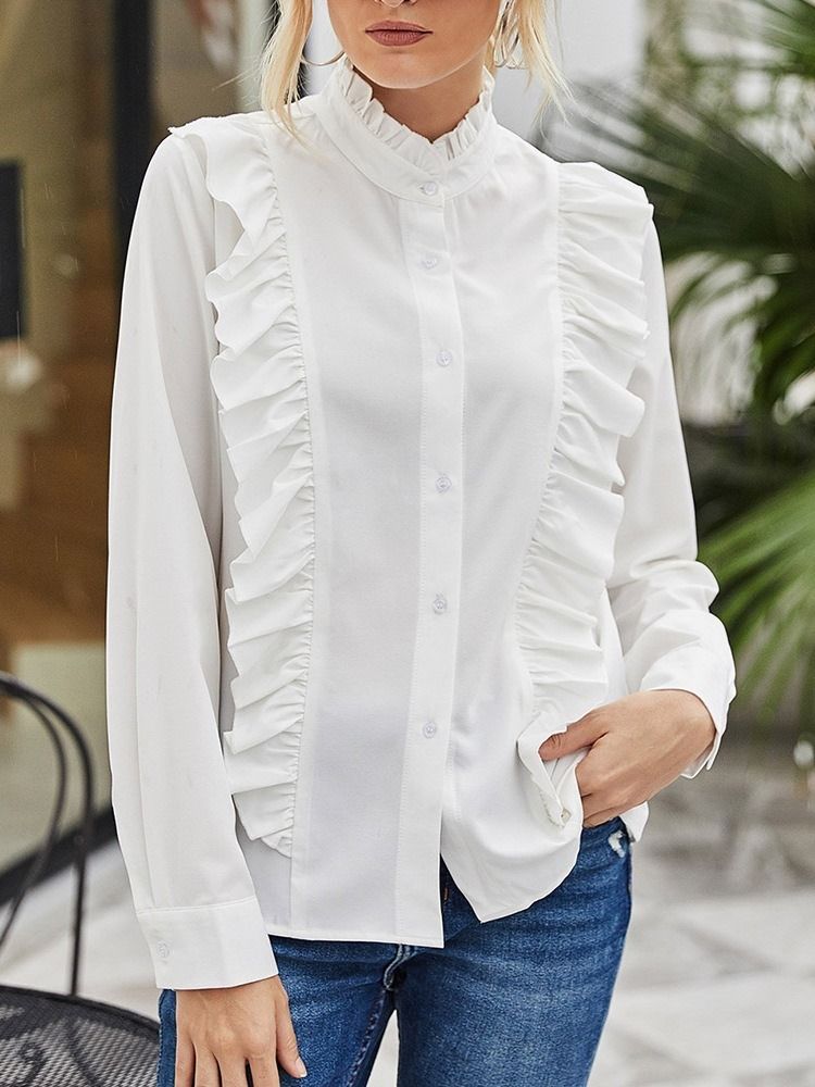 Blusa De Gola Regular De Manga Comprida Selvedge De Manga Comprida Padrão Feminina
