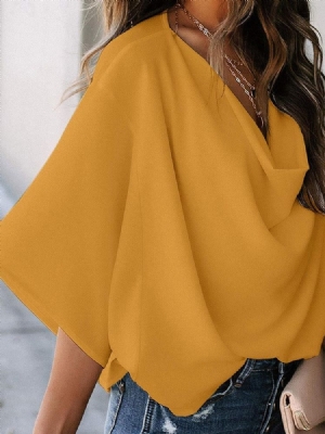 Blusa Larga Feminina Com Decote Em V Lisa Manga Três Quartos