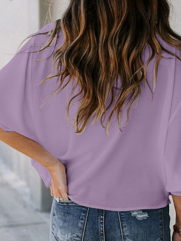 Blusa Larga Feminina Com Decote Em V Lisa Manga Três Quartos