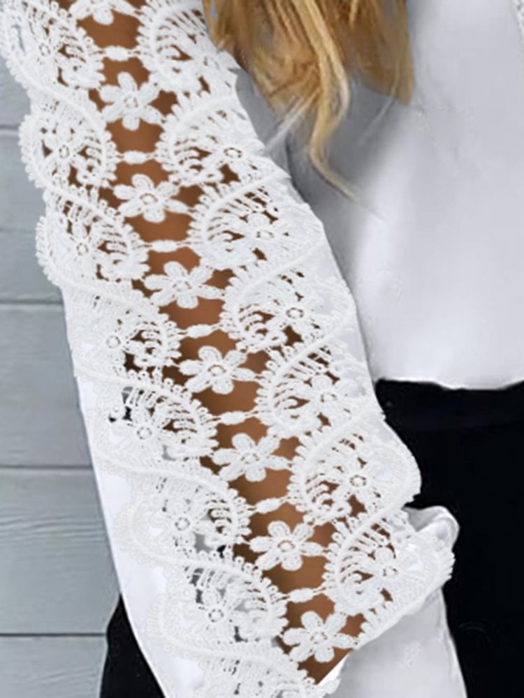 Blusa Lisa Feminina Branca Com Decote Em V Oco De Manga Comprida