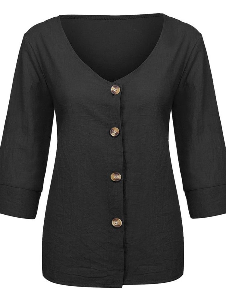 Blusa Lisa Feminina Com Decote Em V Com Três Quartos De Manga Padrão