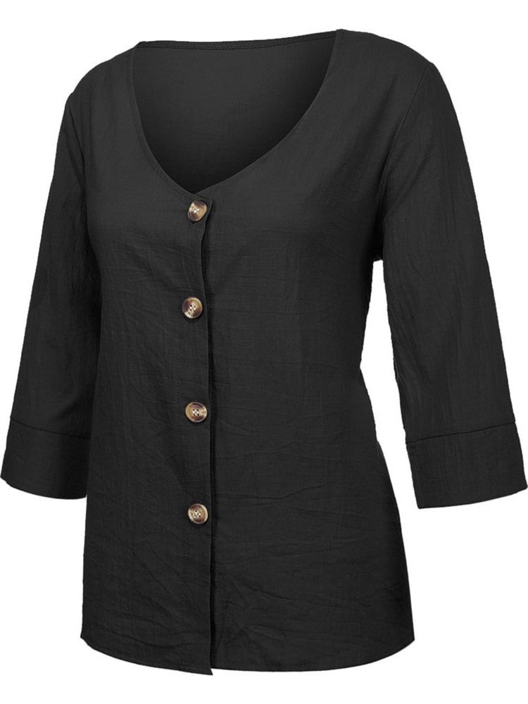 Blusa Lisa Feminina Com Decote Em V Com Três Quartos De Manga Padrão