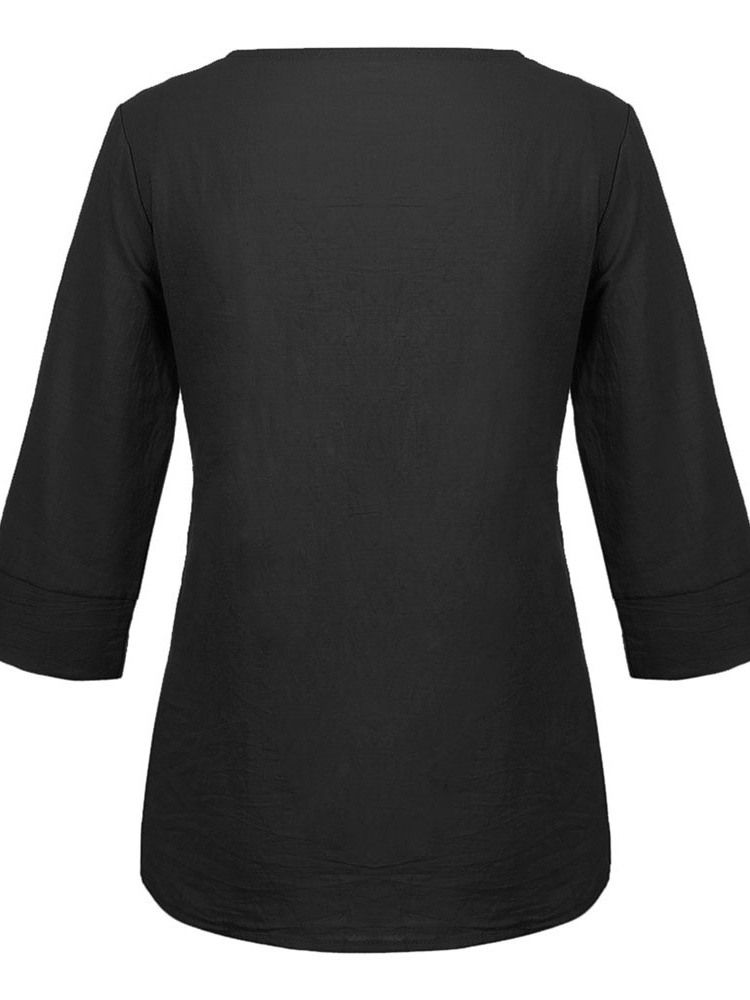Blusa Lisa Feminina Com Decote Em V Com Três Quartos De Manga Padrão