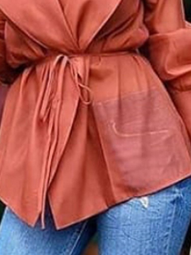 Blusa Lisa De Lapela Lanterna Manga Longa De Comprimento Médio Feminino